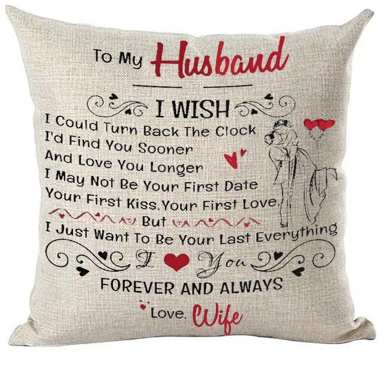 Ramirar Black Word Art Quote to My Husband Heart Love Gift for Lover Valentines Day Decorative Throw Pillow Cover Case Home Living Room Bed Sofa Car Soft Cotton Linen Square 18 x 18 Inches