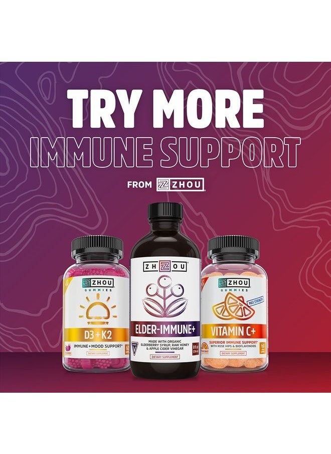 Zhou Nutrition Elder-Mune Sambucus Elderberry Gummies with Zinc and Vitamin C for Kids & Adults (Age 4+) Immune Support with Antioxidants, Vegan, Gluten Free, Non-GMO, 30 Servings, 60 Gummies  - Image 5