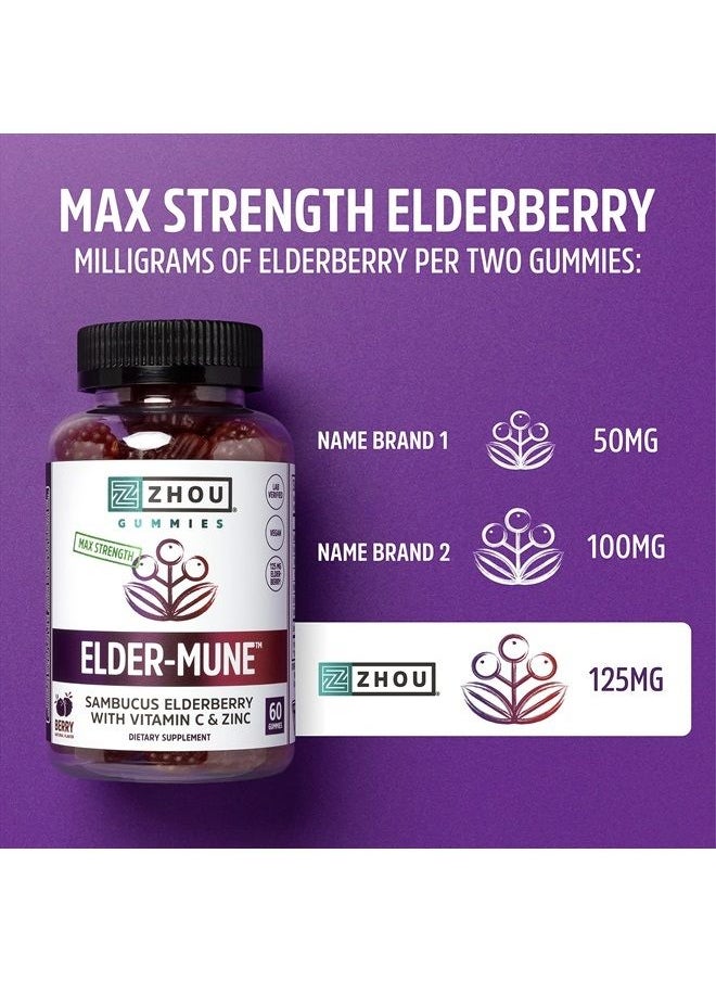 Zhou Nutrition Elder-Mune Sambucus Elderberry Gummies with Zinc and Vitamin C for Kids & Adults (Age 4+) Immune Support with Antioxidants, Vegan, Gluten Free, Non-GMO, 30 Servings, 60 Gummies  - Image 4
