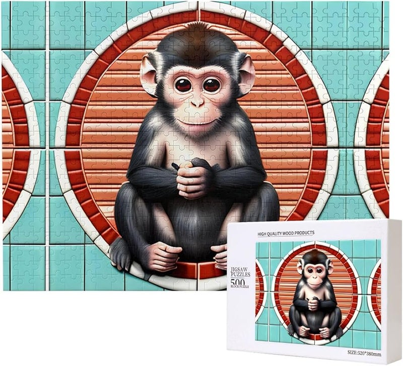 Phayah Silent Monkey 500 Piece Jigsaw Puzzle For Adults Home Decor 20 4 X 15 Inches - Image 1