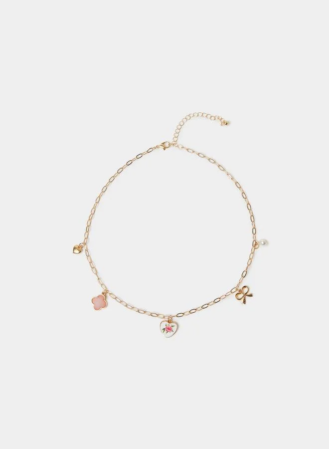 Gold Tone Multi-Charm Choker Necklace
