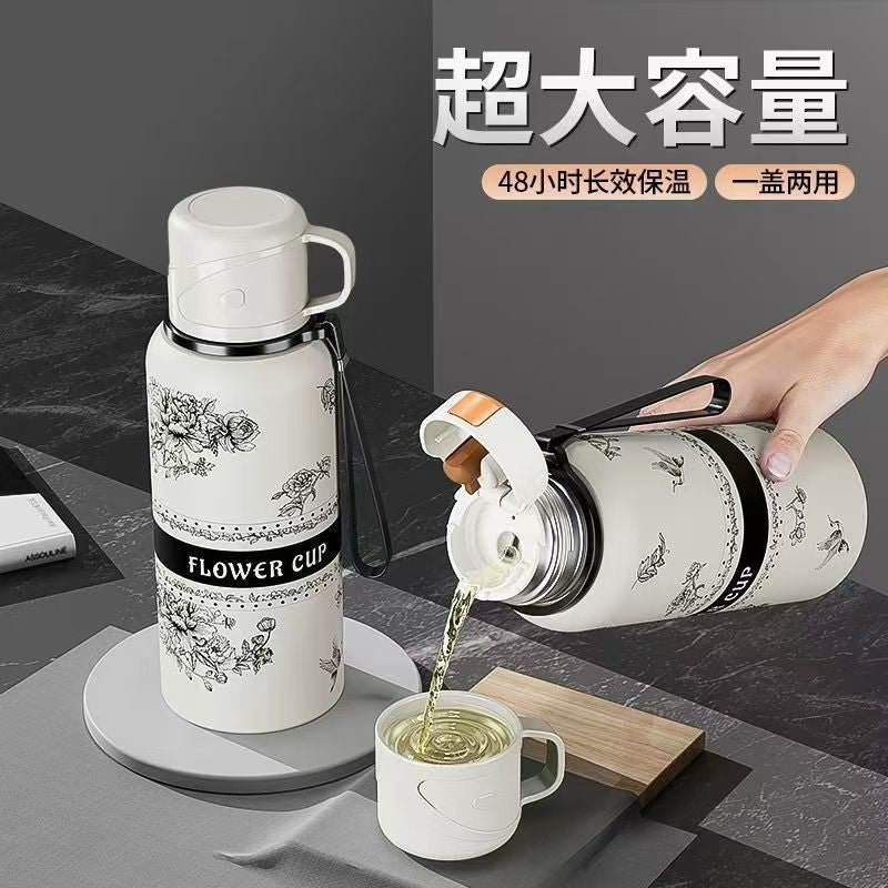 واي دي كوب أسود بغطاء مزدوج - زجاجة ماء معزولة من الفولاذ المقاوم للصدأ بتصميم أنيق، سعة كبيرة، محمولة للاستخدام الخارجي والرياضات - Image 3