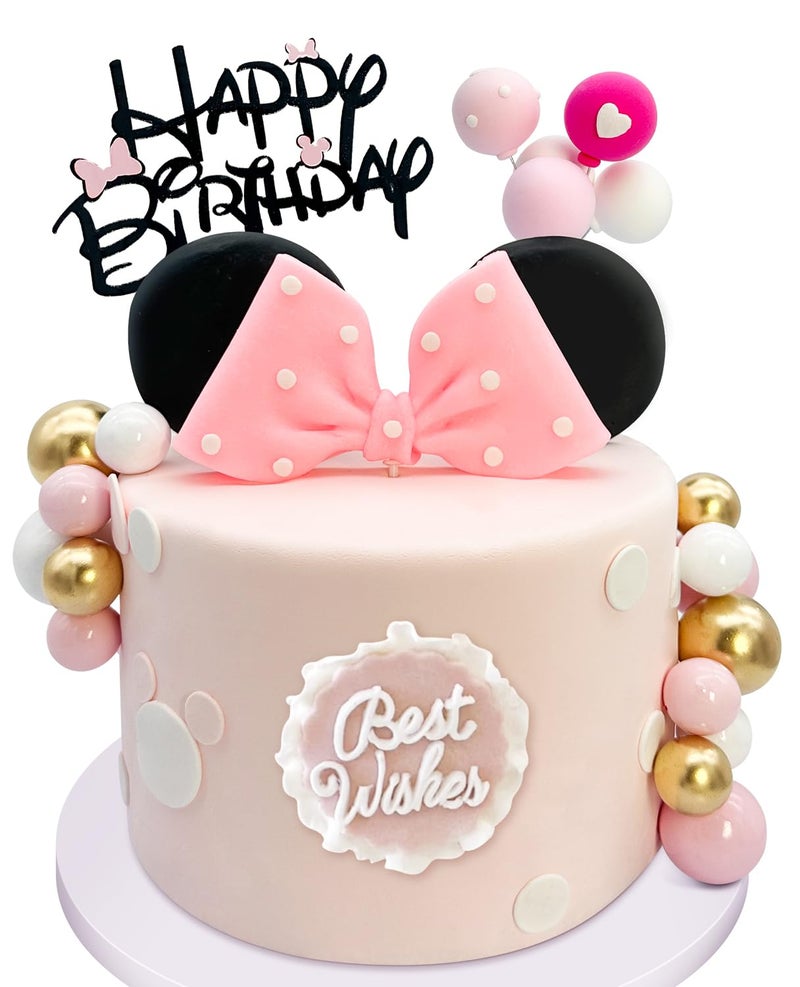 Tarocynn 20Pcs Mouse Birthday Cake Topper with Bows and Ears Happy Birthday Party Baby Shower Decorations Supplies - Image 1