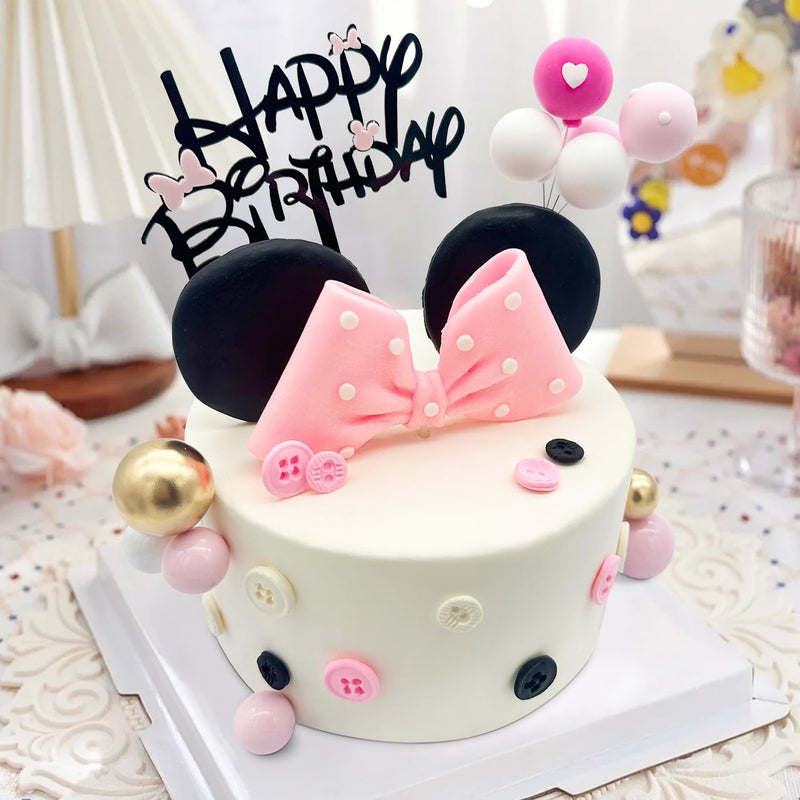 Tarocynn 20Pcs Mouse Birthday Cake Topper with Bows and Ears Happy Birthday Party Baby Shower Decorations Supplies - Image 2