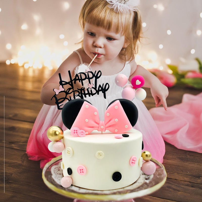 Tarocynn 20Pcs Mouse Birthday Cake Topper with Bows and Ears Happy Birthday Party Baby Shower Decorations Supplies - Image 5