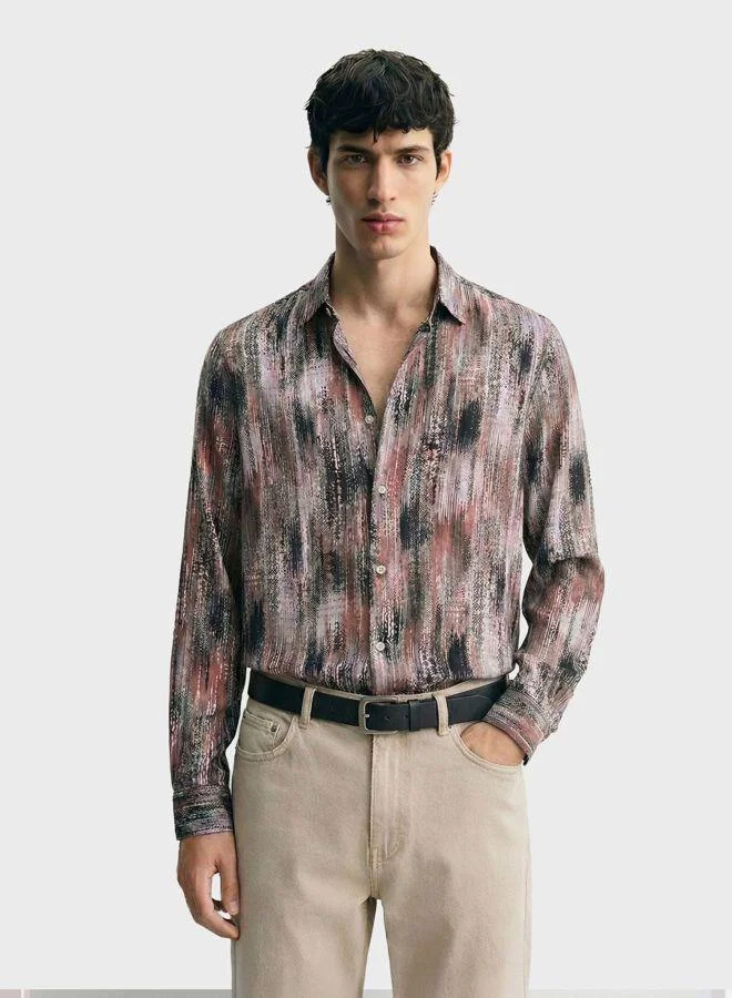 The Indian Garage Co Men Slim Fit Printed Round Neck Full Sleeves Shirt