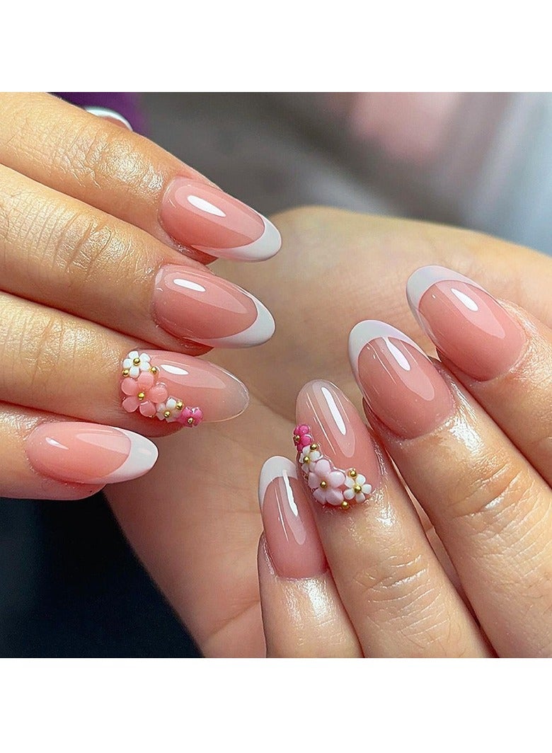 جوسكوين أظافر ضغط 24 قطعة، أظافر ضغط بأسلوب أوروبي وأمريكي مزينة بالزهور وكرات الصلب، تتميز بأسلوب عصري يتماشى مع جمالية إنستغرام وتصميم قابل للإزالة. تُظهر بشكل مثالي الفردية والسحر، مما يجعلها خيارًا رائعًا لفن الأظافر المناسب لمناسبات متنوعة! أظافر أكريليك مزيفة مع مجموعة غراء. - Image 1