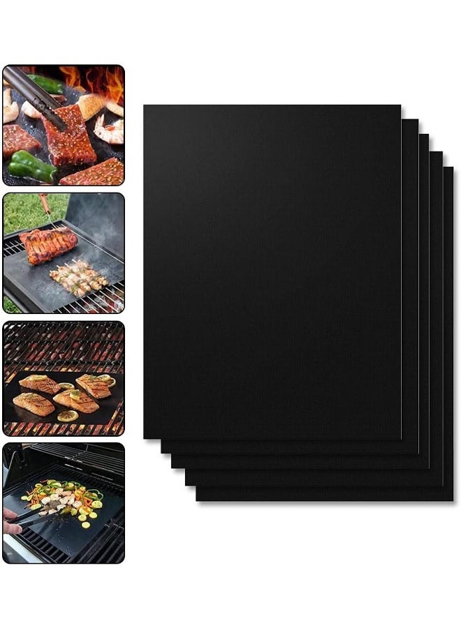 DUNISO 5 Pcs Grill Mat, 100% Non-Stick BBQ Grill Mats Baking Mats, PFOA Free, Heavy Duty, Resuable and Easy to Clean, Works on Gas Charcoal and Electric BBQ,24x34cm,Black  - Image 1