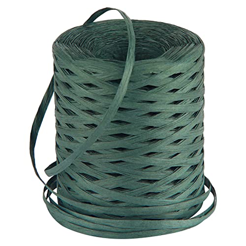 Cuttte Raffia Ribbon for Gift Wrapping - Cuttte 218 Yards Raffia Yarn for Crocheting, Paper Ribbons for Craft, Packing Paper Twine Yarn 1/4 Inch Width (Dark Green) - Image 1