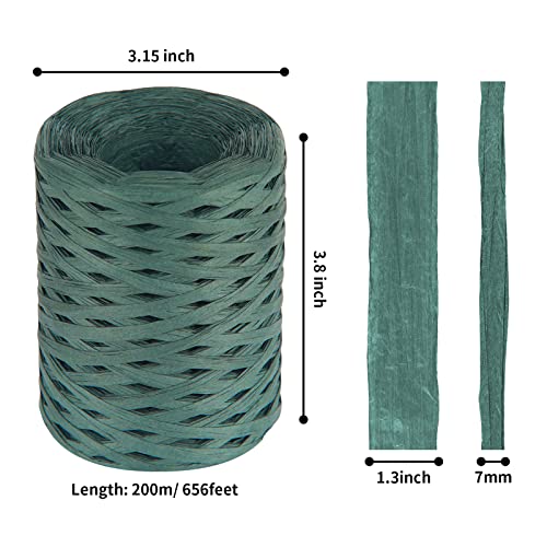 Cuttte Raffia Ribbon for Gift Wrapping - Cuttte 218 Yards Raffia Yarn for Crocheting, Paper Ribbons for Craft, Packing Paper Twine Yarn 1/4 Inch Width (Dark Green) - Image 2