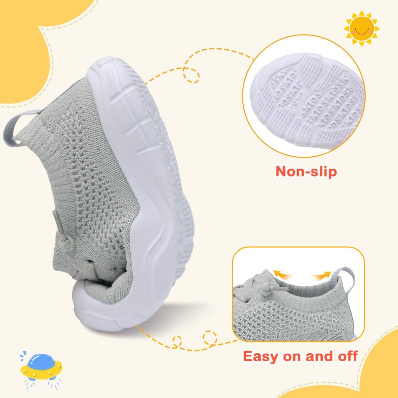 LeIsfIt Toddler Shoes Boys Girls Barefoot Shoes Kids Breathable Sneakers Tennis Shoes Slip on Shoes Light Grey Size 6 - Image 4
