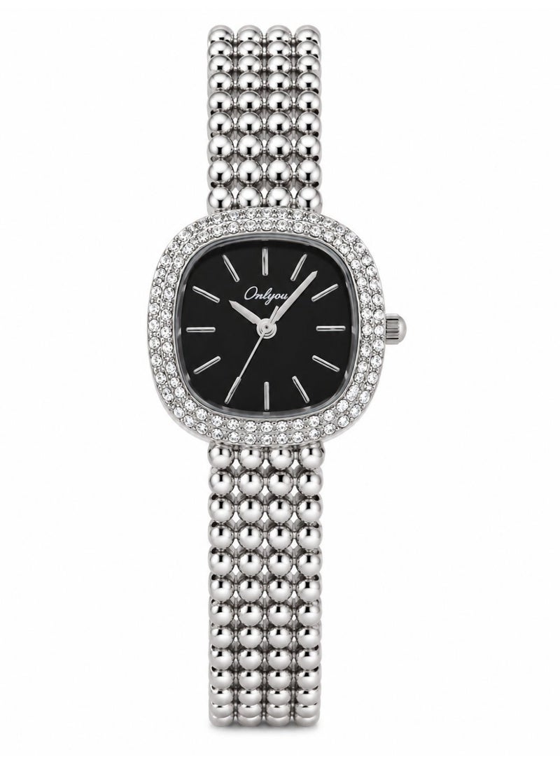 Onlyou Women's Quartz Wrist Watch – Silver Stainless Steel Strap – Square Design – Suitable for Daily Use - Image 1