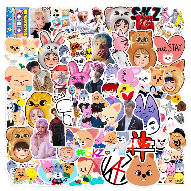 Cannity 50pcs Stray Kids Stickres for Kids Teens Korean Singer for Water Bottles Laptop Luggage Waterproof Vinyl Decals Reward Stickers (Black) - Image 1