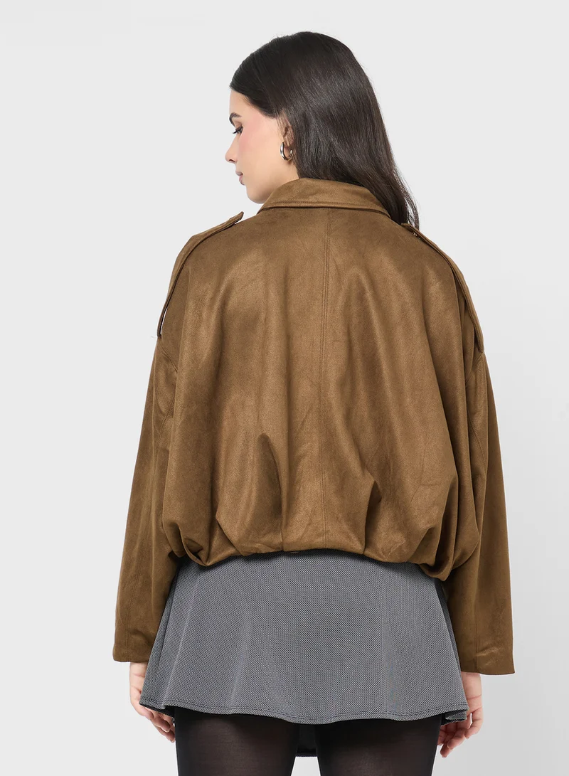 جينجر Suede Zip Up Jacket