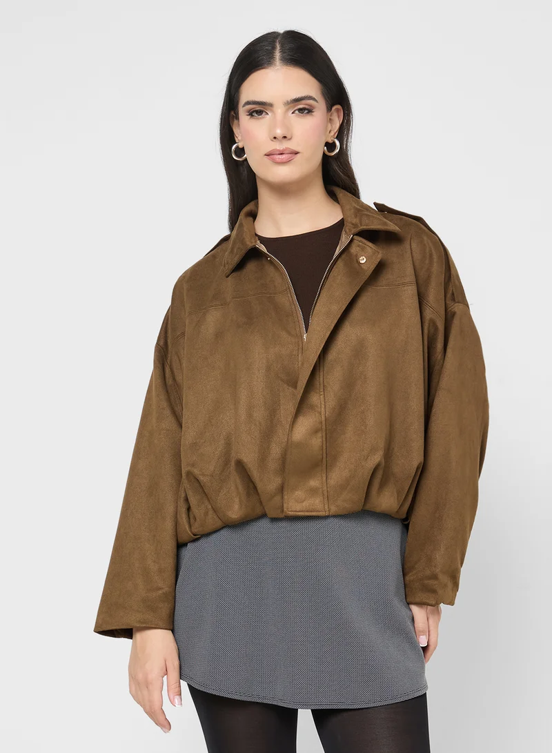 جينجر Suede Zip Up Jacket