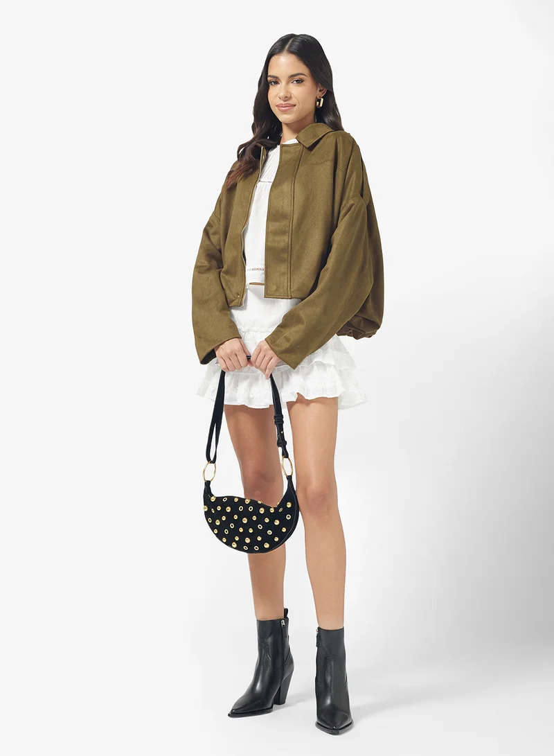 Ginger Suede Zip Up Jacket