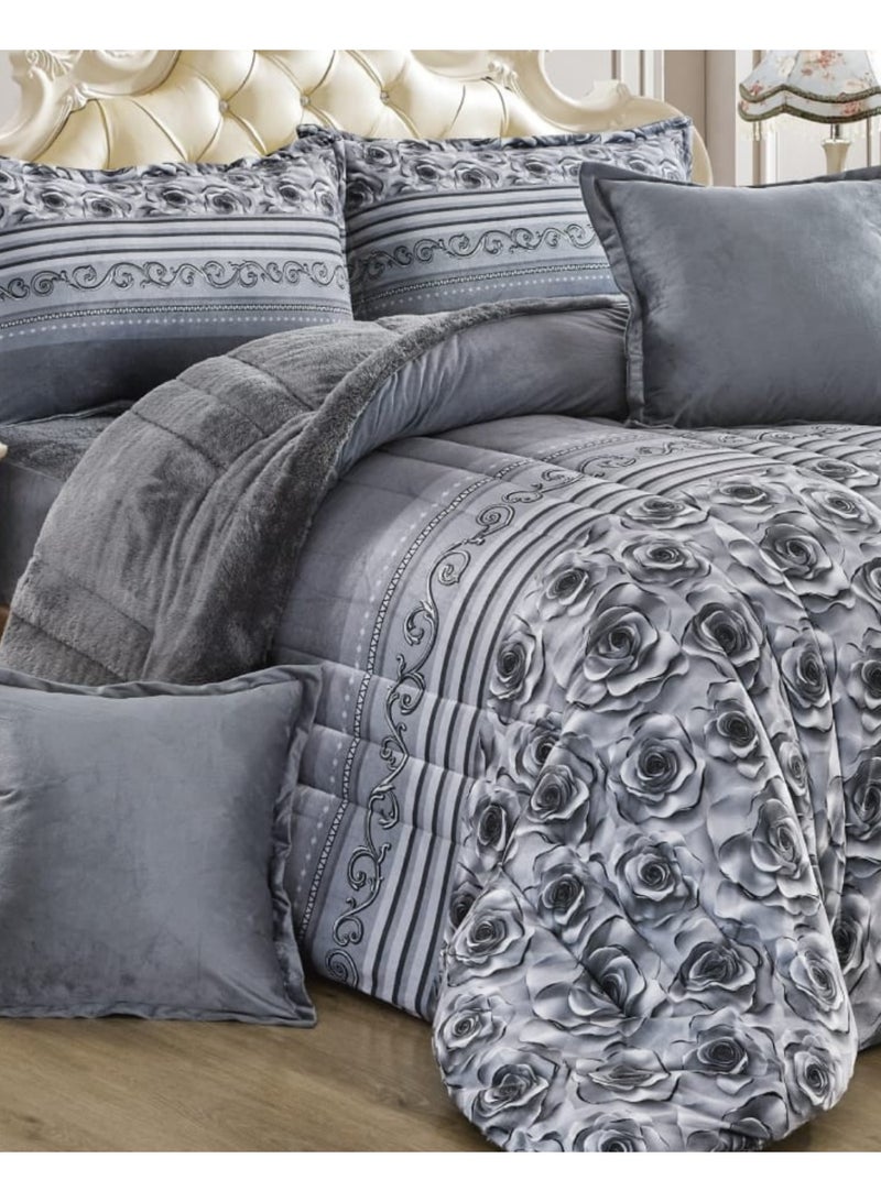 Moon Double-Sided Winter comforter, Velvet and Fur - 6-Piece Comforter Set (1 Comforter + 1 Elastic Mattress Protector + 4 Decorative Pillowcases) - Image 3