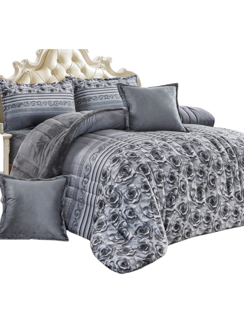 Moon Double-Sided Winter comforter, Velvet and Fur - 6-Piece Comforter Set (1 Comforter + 1 Elastic Mattress Protector + 4 Decorative Pillowcases) - Image 4