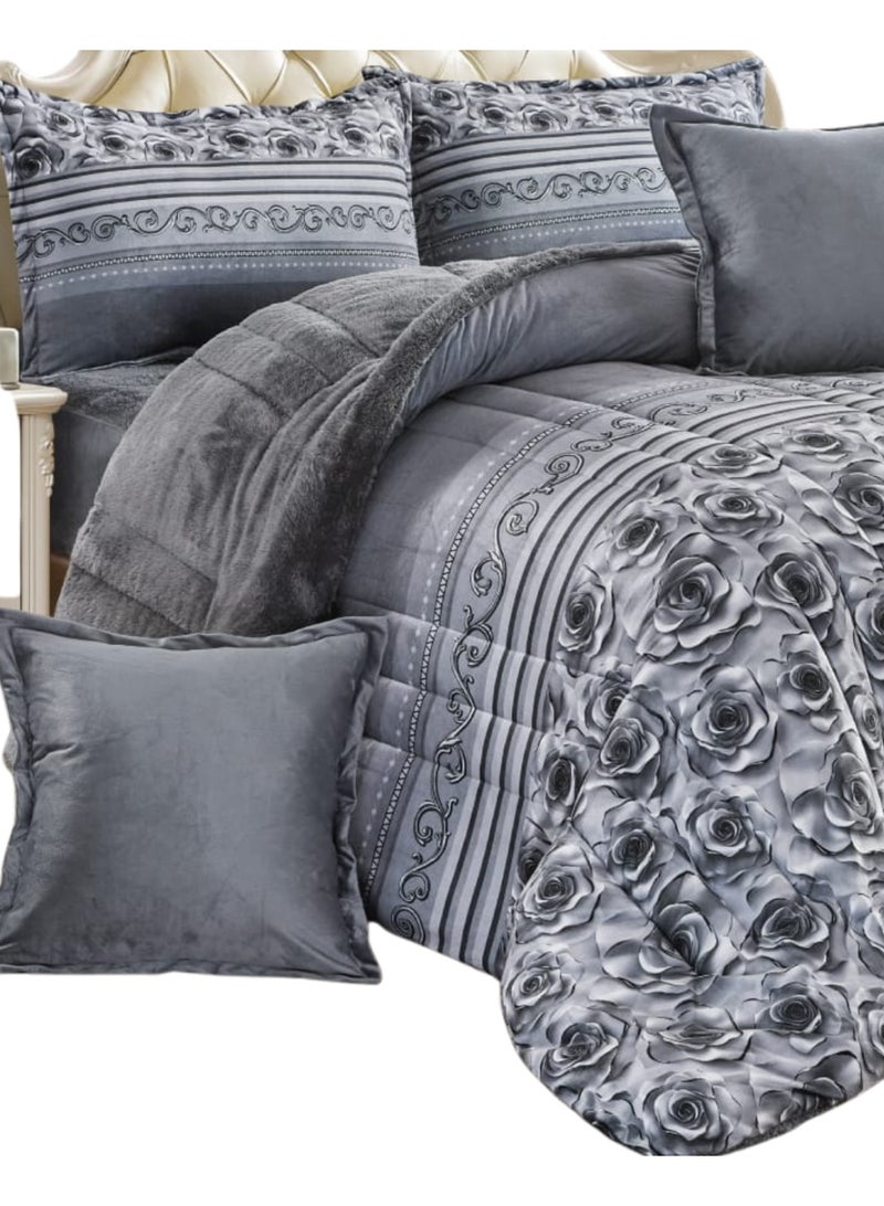 Moon Double-Sided Winter comforter, Velvet and Fur - 6-Piece Comforter Set (1 Comforter + 1 Elastic Mattress Protector + 4 Decorative Pillowcases) - Image 5