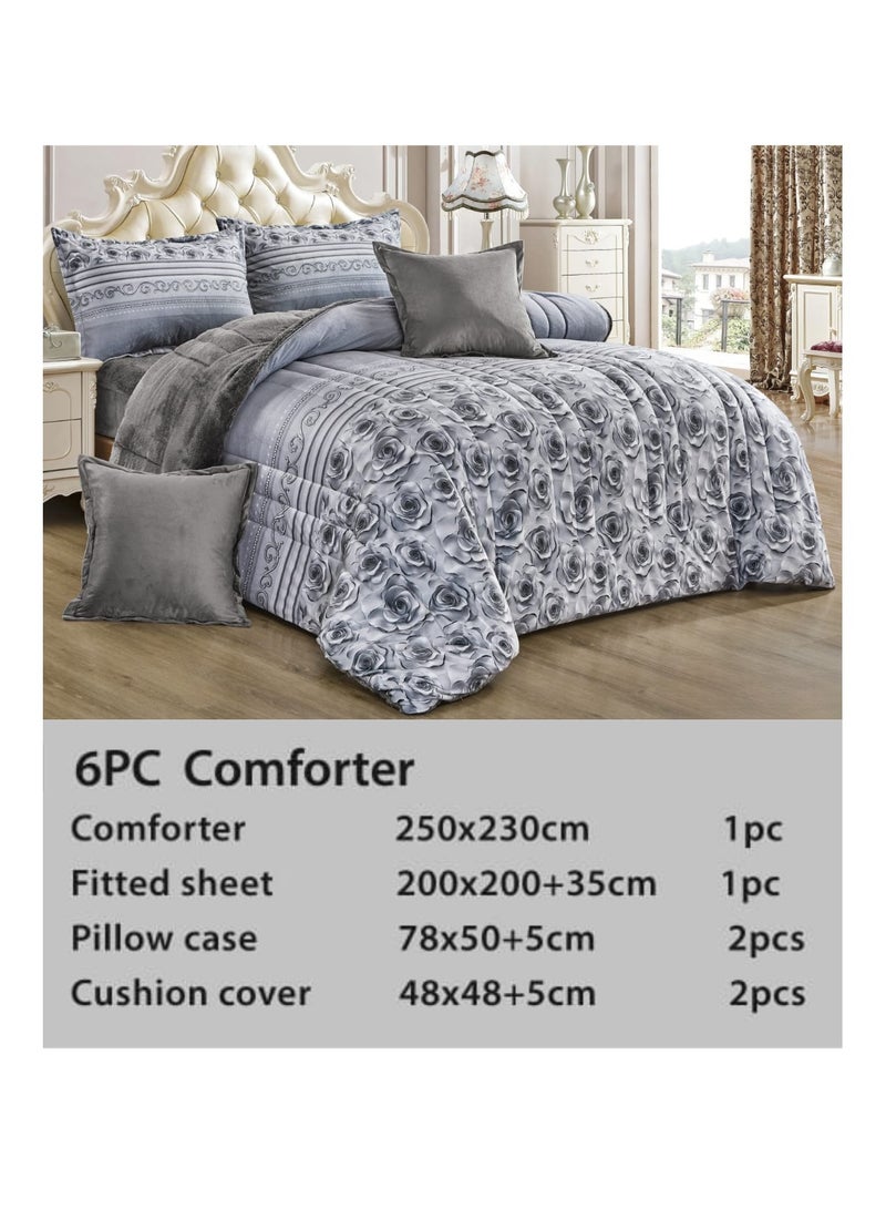 Moon Double-Sided Winter comforter, Velvet and Fur - 6-Piece Comforter Set (1 Comforter + 1 Elastic Mattress Protector + 4 Decorative Pillowcases) - Image 2