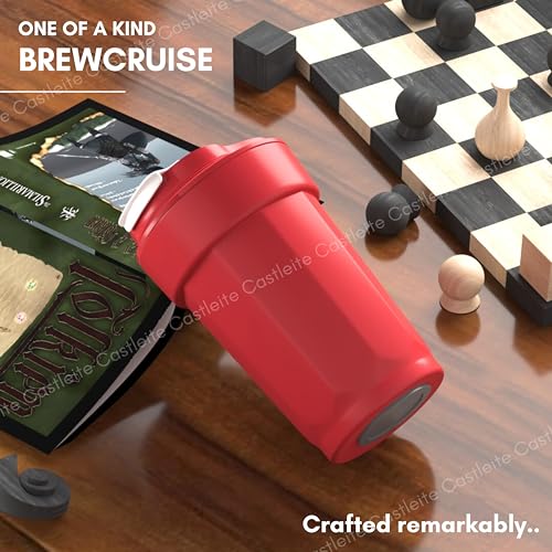 Castleite BrewCruise Travel Coffee Mug 6 & 8 Hours Hot & Cold 450ML Vacuum Insulated Stainless Steel Double Walled Sipper with Spill-Proof Flip Lid Design - Vogue Portable Companion (Towny Red) - Image 2