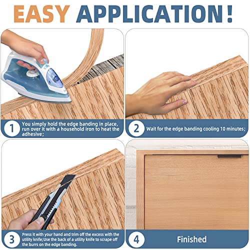 ZYJT Red Oak Edge Banding, 1 1/2 inch x 25ft Plywood Veneer Wood Edge Banding, Preglued Wood Tape Banding for Cabinet Repair - Image 4