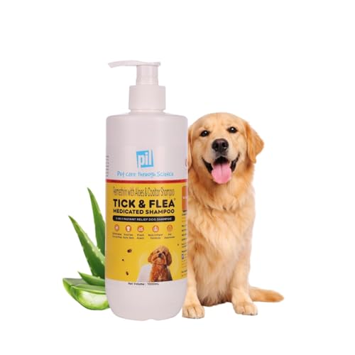 Pil Tick & Flea Dog Shampoo 1000ml | Ditch to Itch Dog Shampoo for Pomeranian, Puppy, Rottweiler Adult, German Shepherd, Labrador and Golden Retriever | Medicated Pet Shampoo for Dogs - Image 1
