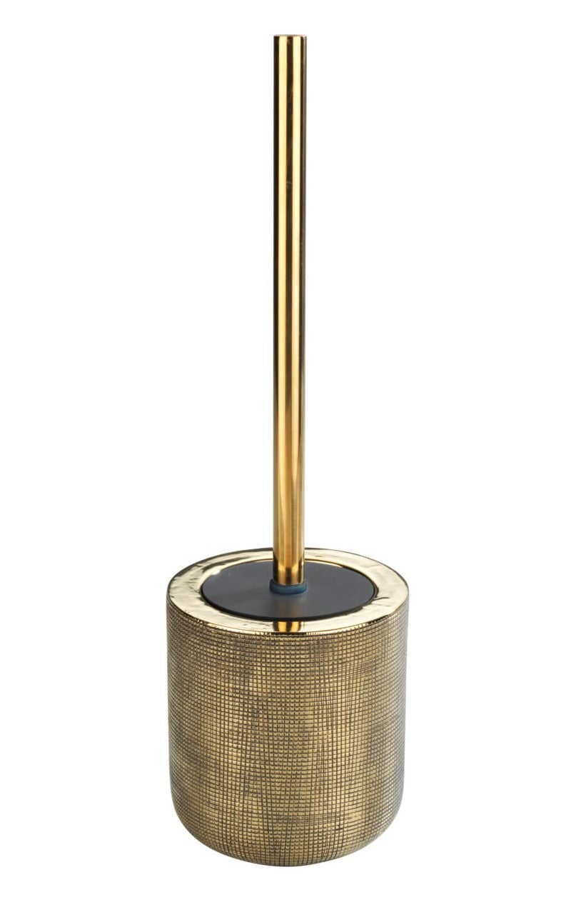 WENKO Rivara Toilet Brush Holder Hand Painted Ceramic Gold 40 x 115 x 115 cm