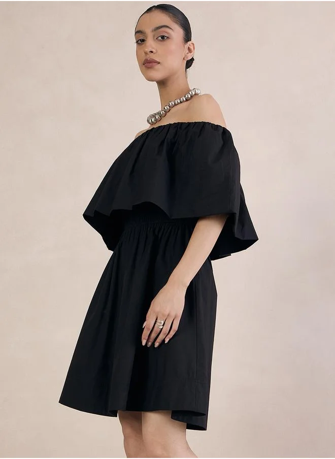 Femmella Poplin Off Shoulder Neck A-Line Mini Dress by Styli