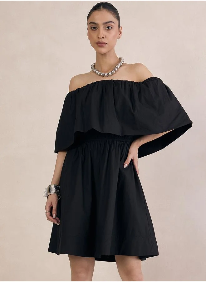 Femmella Poplin Off Shoulder Neck A-Line Mini Dress by Styli