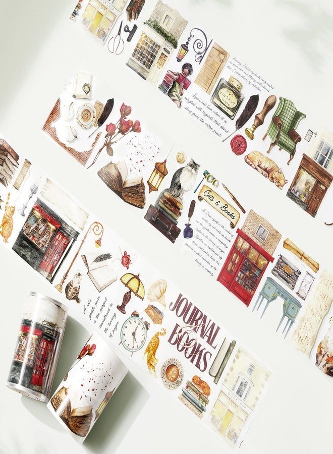 دبليو تي شريط لاصق عريض من مادة البولي إيثيلين تيريفثالات (PET) مُقطّع مسبقًا، بتصميم قطط وكتب من WT - Image 5