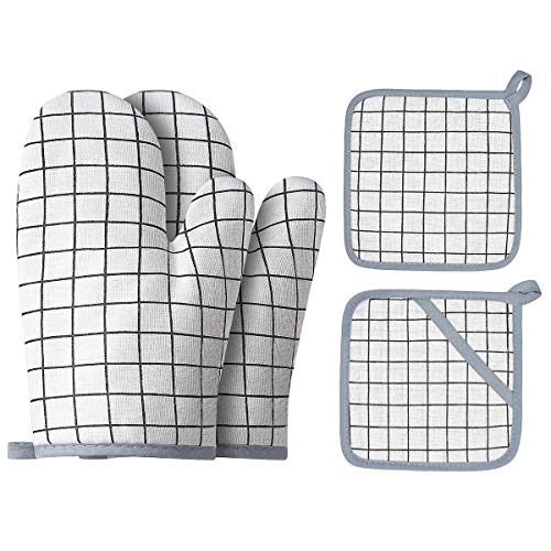 Win Change Win Change Oven Mitts and Potholders BBQ GlovesOven Mitts and Pot Holders with Recycled Infill Silicone NonSlip Cooking Gloves for Cooking Baking Grilling 4Piece Set White