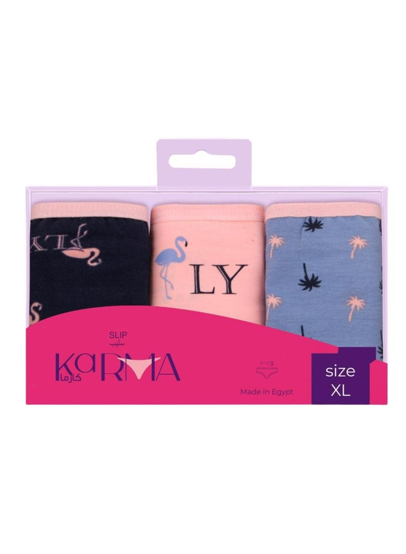 Karma Pack of 3 Printed Cotton Bikini Panties Underwear for Women  - Image 1
