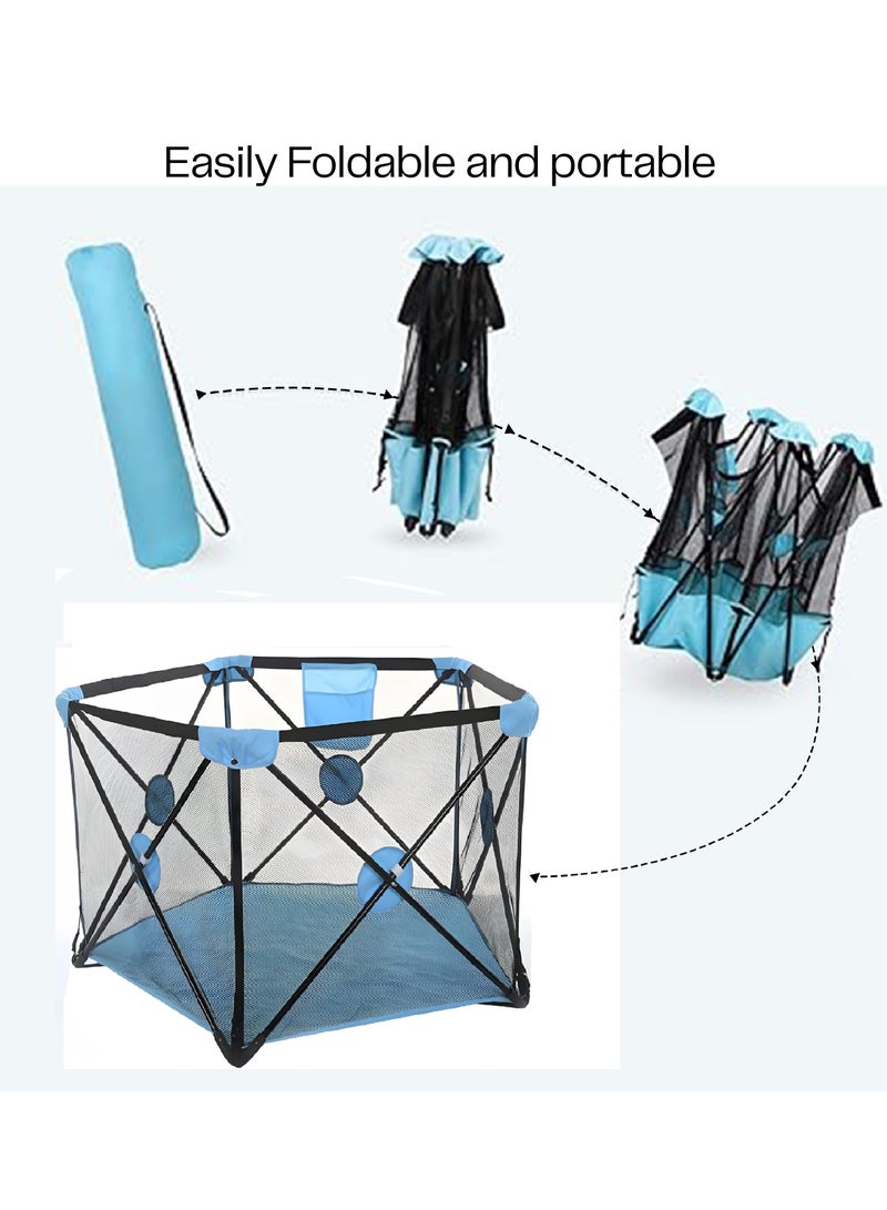 HOCC Baby Kids Playpen for Babies | Baby Playards with Zipper Lock & Corner Protection | Infant Indoor And Outdoor Kids Activity Center | Foldable Baby Play Area Indoor Setup Baby Playpen Fence with Hexagon shape for Extra Space | Outdoor Play Pen for Baby up to 5 Years Black - Image 3