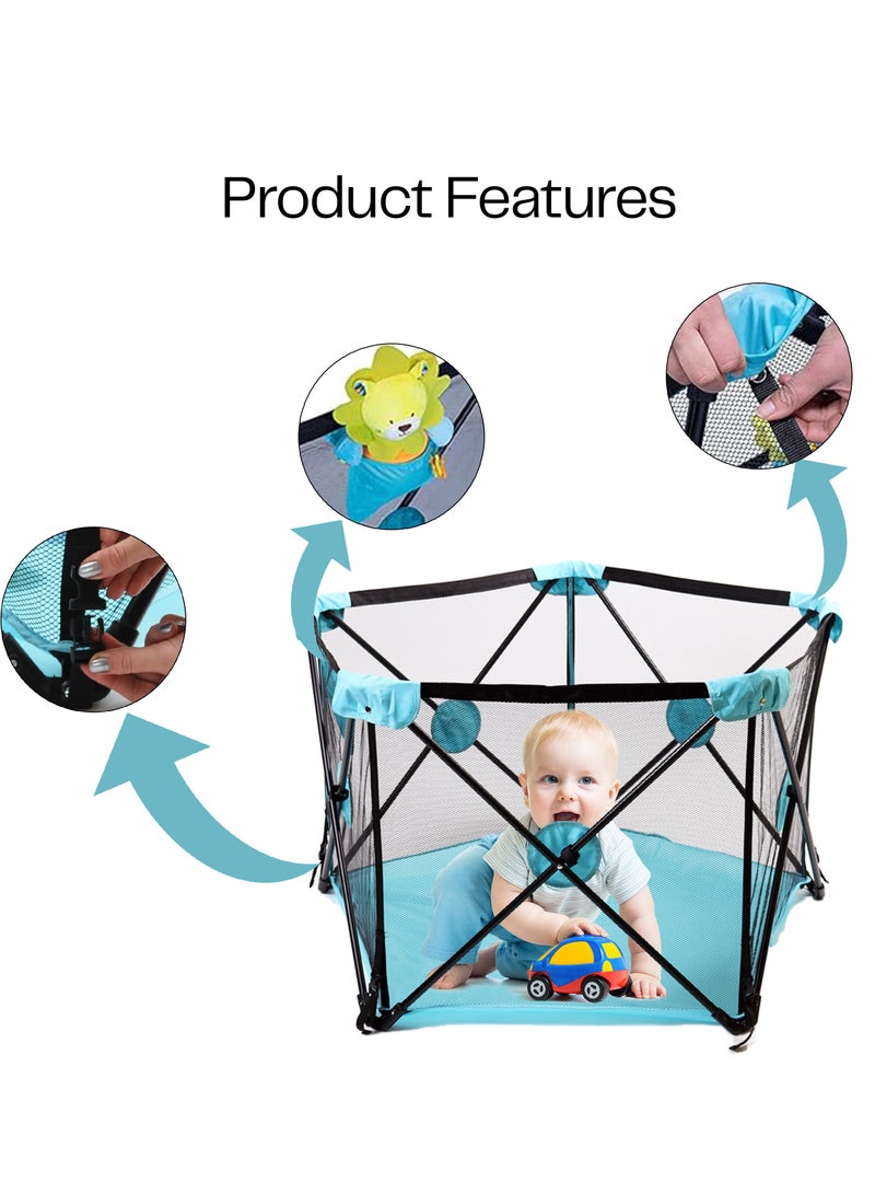 HOCC Baby Kids Playpen for Babies | Baby Playards with Zipper Lock & Corner Protection | Infant Indoor And Outdoor Kids Activity Center | Foldable Baby Play Area Indoor Setup Baby Playpen Fence with Hexagon shape for Extra Space | Outdoor Play Pen for Baby up to 5 Years Black - Image 5