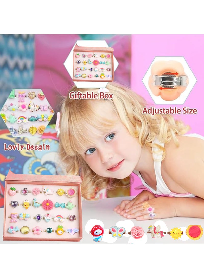 SARAOONT 24 Piece Adjustable Little Girls Jewel Rings for Dress Up and Pretend Play Ages 3 to 10 Perfect for Birthdays and Parties  - Image 2