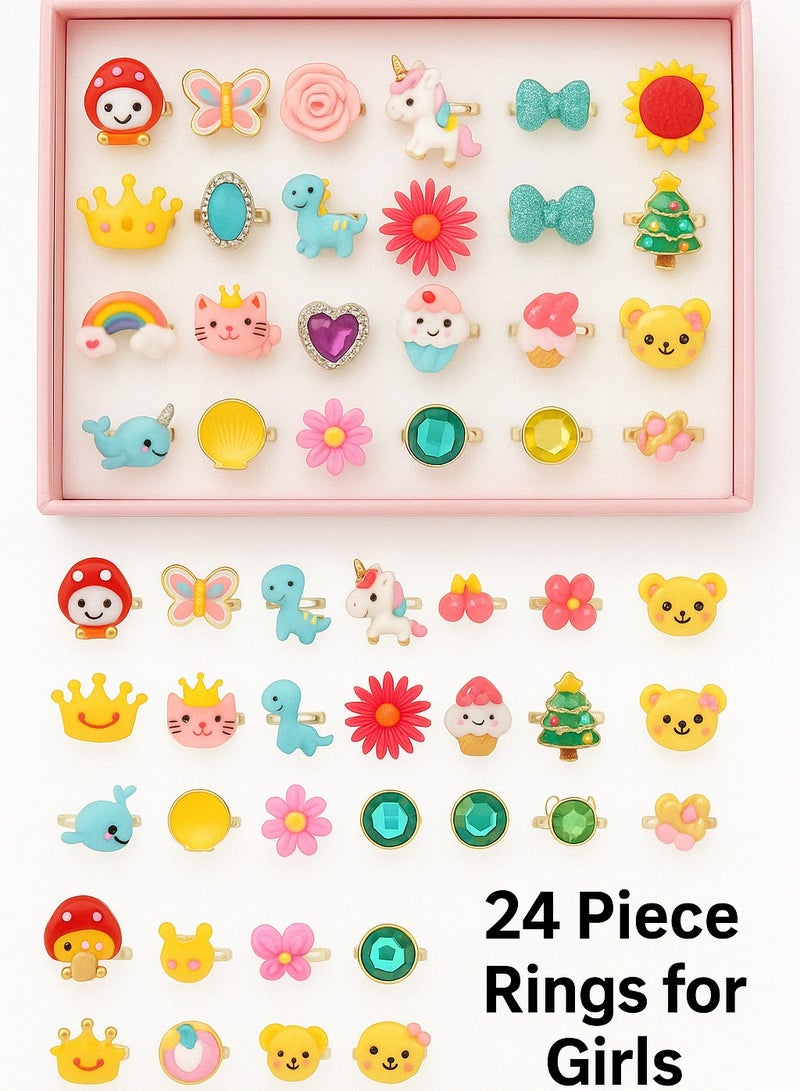 SARAOONT 24 Piece Adjustable Little Girls Jewel Rings for Dress Up and Pretend Play Ages 3 to 10 Perfect for Birthdays and Parties  - Image 1