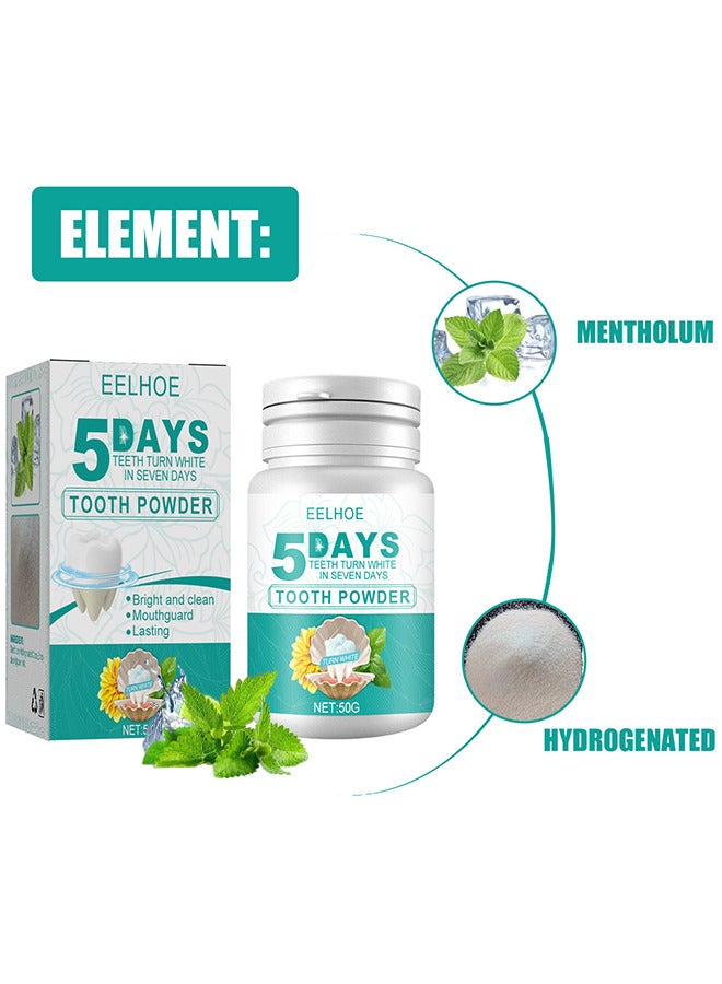 EELHOE 5 Days Teeth Whitening Powder, Tooth Whitening Effective Remover Stains From Coffee And Smoking, Organic Vegan Fluoride Free Remineralizing Tooth Cleaning Powder 50G - Image 2