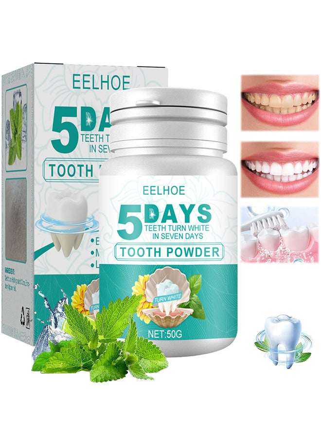 EELHOE 5 Days Teeth Whitening Powder, Tooth Whitening Effective Remover Stains From Coffee And Smoking, Organic Vegan Fluoride Free Remineralizing Tooth Cleaning Powder 50G - Image 1