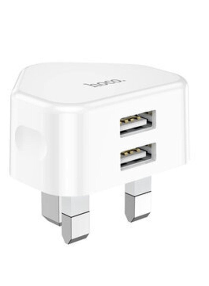 هوكو شاحن شحن سريع HOCO C90B 2.1A مزدوج USB ABS في المملكة المتحدة لهواتف Samsung Galaxy S21 Note S20 Ultra Huawei Mate40 P50 OnePlus 9 Pro - Image 2