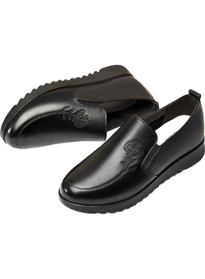 LAORENTOU Women'S Breathable Round Toe Loafers In Top Layer Cowhide For Middle-Aged Mothers For Commuting 220215N Black Size 38 - Image 3
