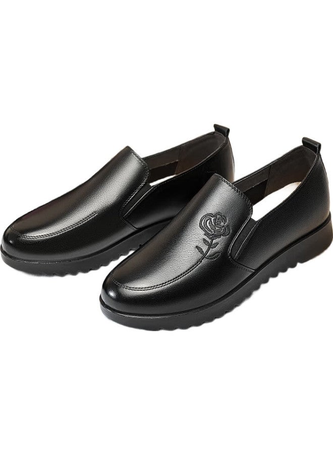 LAORENTOU Women'S Breathable Round Toe Loafers In Top Layer Cowhide For Middle-Aged Mothers For Commuting 220215N Black Size 38 - Image 1