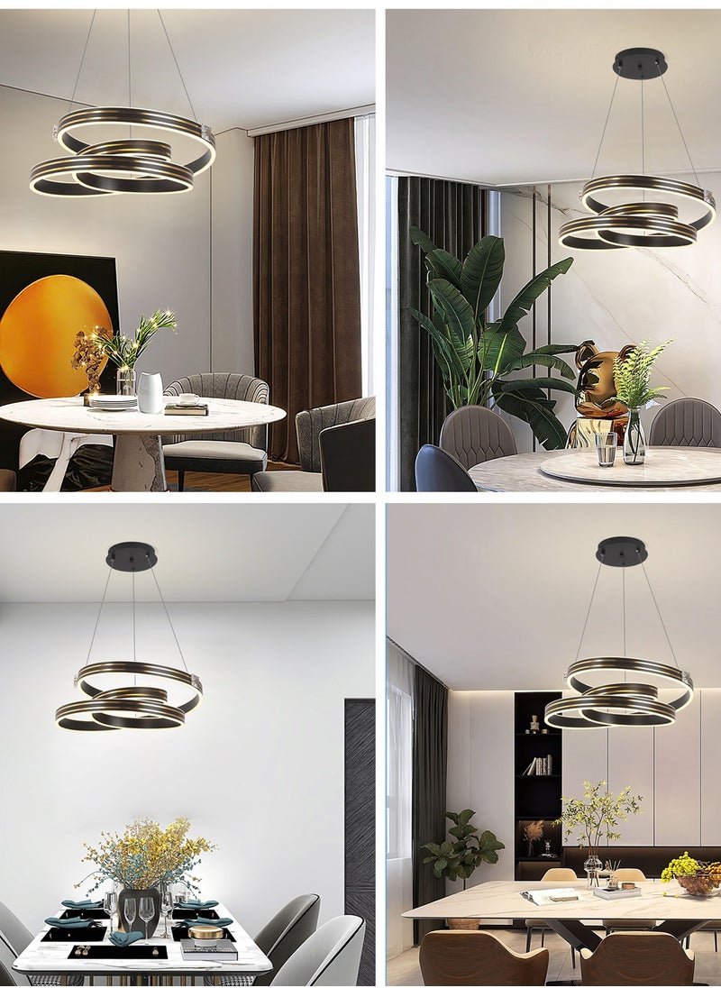 YATAI LIGHTING ثريا ياتاي الحديثة ذات الإضاءة الخافتة، إضاءة ثريا LED سوداء، ثريا ذات إضاءة خافتة بثلاثة ألوان وارتفاع قابل للتعديل لغرفة الطعام وغرفة المعيشة وغرفة النوم، 3000-6000 كلفن، 128 وات  - Image 2
