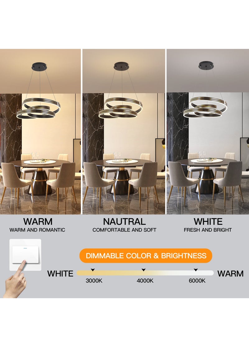 YATAI LIGHTING ثريا ياتاي الحديثة ذات الإضاءة الخافتة، إضاءة ثريا LED سوداء، ثريا ذات إضاءة خافتة بثلاثة ألوان وارتفاع قابل للتعديل لغرفة الطعام وغرفة المعيشة وغرفة النوم، 3000-6000 كلفن، 128 وات  - Image 3