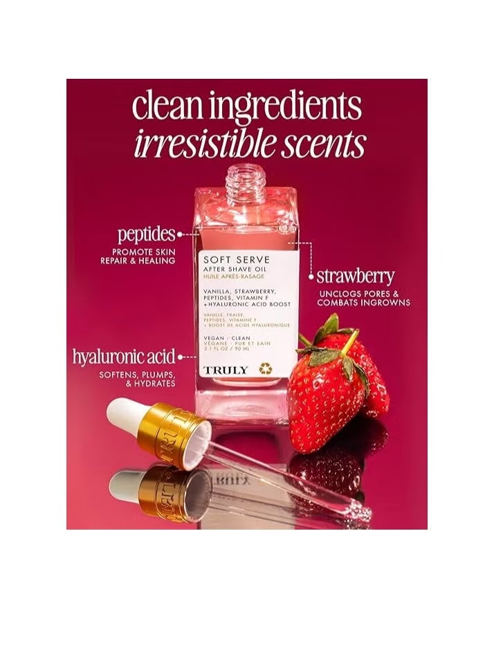 Truly Beauty Soft Serve After Shave Oil | Hydrating Treatment for Ingrowns & Irritation | Peptides, Hyaluronic Acid & Strawberry Extract | Soothes & Smooths Skin | Strawberry Vanilla Scent (3.1 Fl Oz) - Image 4