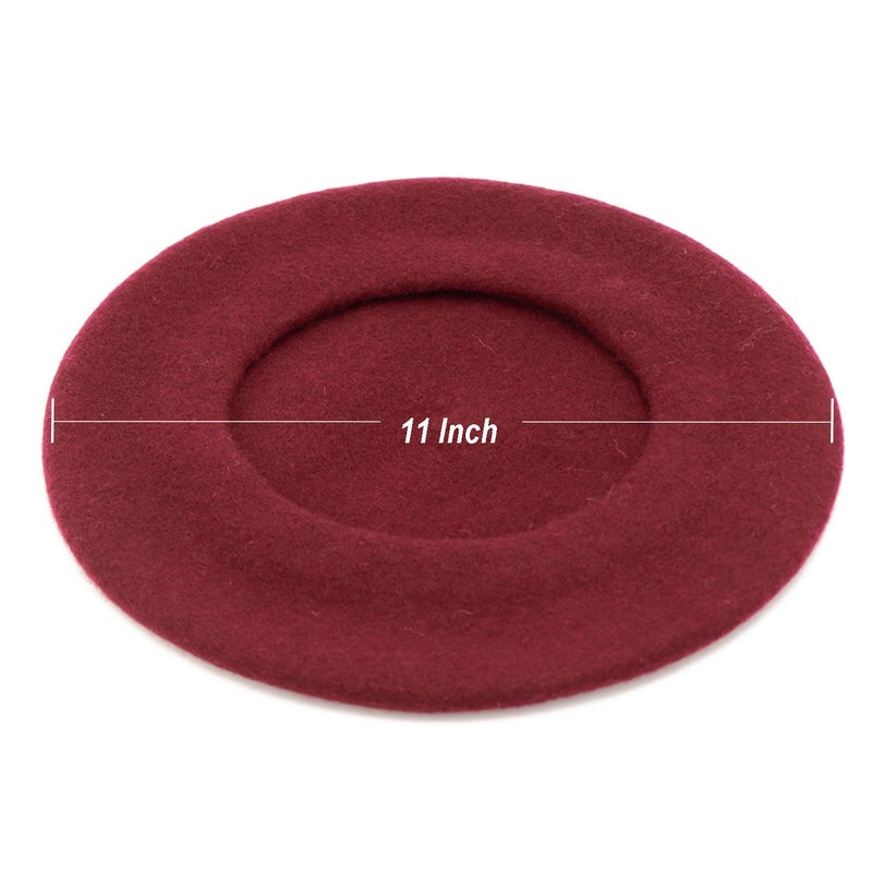 Wheebo Wool Beret Hat,Solid Color French Style Winter Warm Cap for Women Girls (Burgundy) - Image 5
