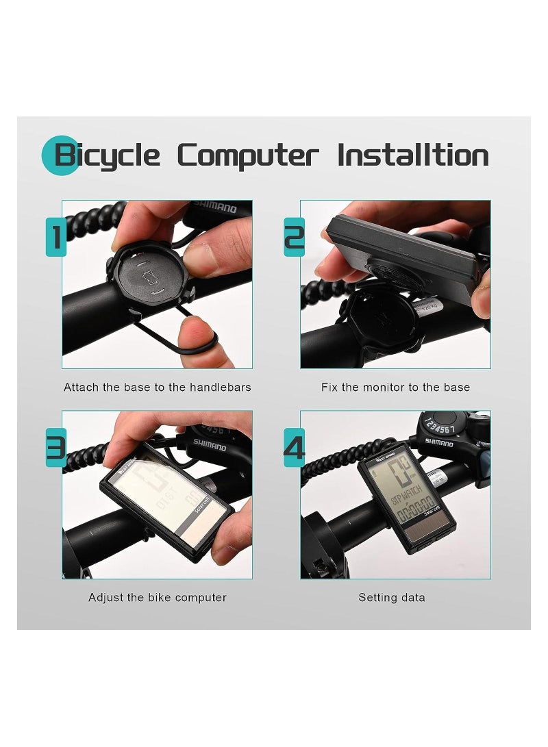 شو وو Bike Computer, Wireless Solar Energy Bicycle Speedometer, Waterproof Cycling Computer Odometer, Multifunctional Speedomete,r for Biking Accessories, Speedometer - Image 4