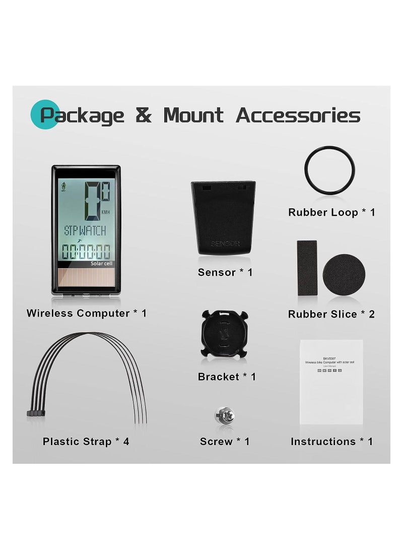 شو وو Bike Computer, Wireless Solar Energy Bicycle Speedometer, Waterproof Cycling Computer Odometer, Multifunctional Speedomete,r for Biking Accessories, Speedometer - Image 3