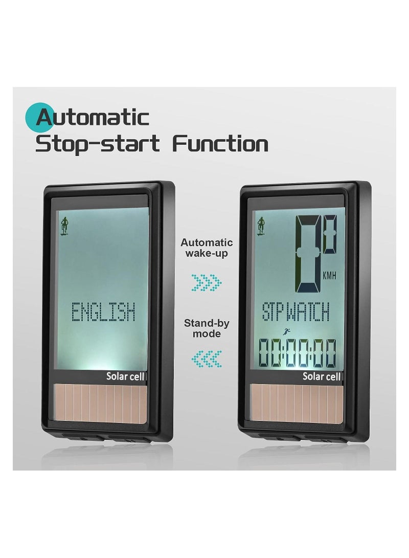 شو وو Bike Computer, Wireless Solar Energy Bicycle Speedometer, Waterproof Cycling Computer Odometer, Multifunctional Speedomete,r for Biking Accessories, Speedometer - Image 2