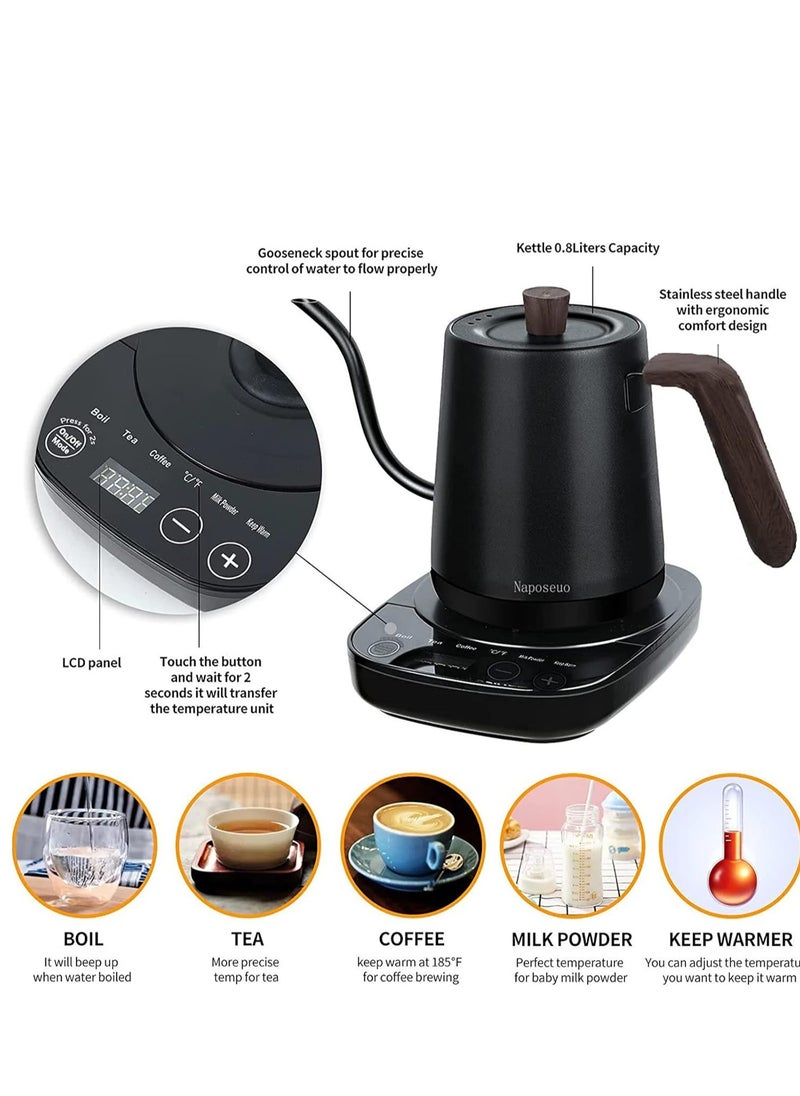 Joshberg Electric Gooseneck Kettle,3 Presets Pour Over Electric Kettle for Coffee&Tea,Quick Heating Hot Water Kettle, Stainless Steel Inner, Auto Shutoff Boil-Dry Protection, 1000W,0.8L,Black  - Image 5